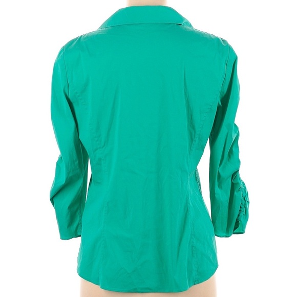 Lafayette 148 New York Teal Button Down Blouse 3/4 Sleeves Size 8 Medium M - Picture 4 of 5